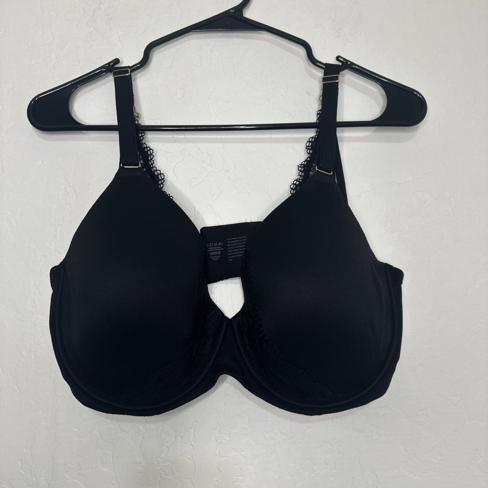 Soma‎ Embraceable Perfect Coverage Black Lace Bra 38DDD Underwire Adjustable